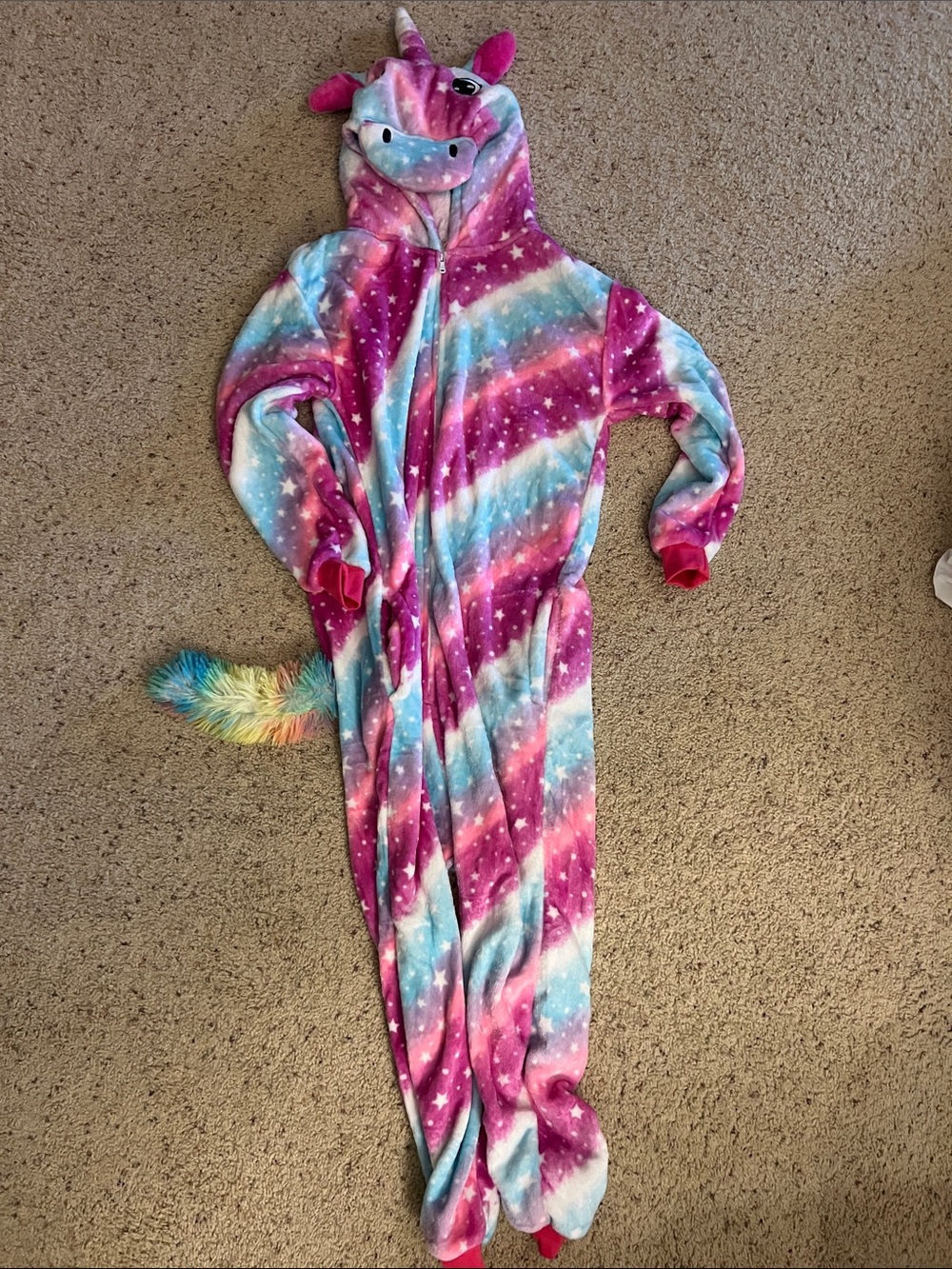 Rainbow Unicorn Plush Kids One-Piece Hooded Pajamas